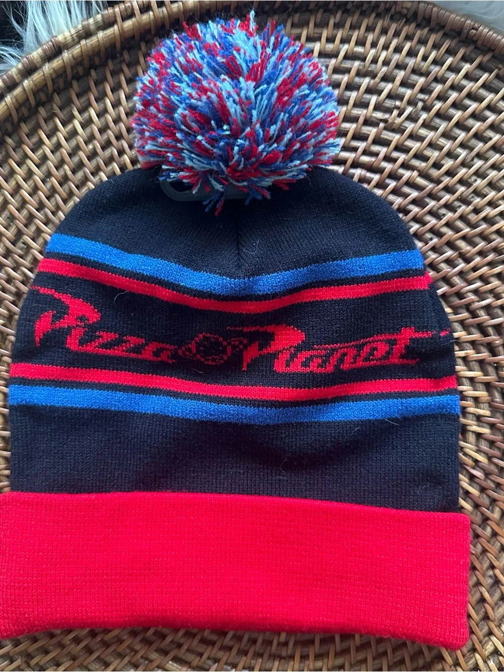 Disney Toy Story Pizza Planet Pom Beanie Black & Red Hat New with Tags